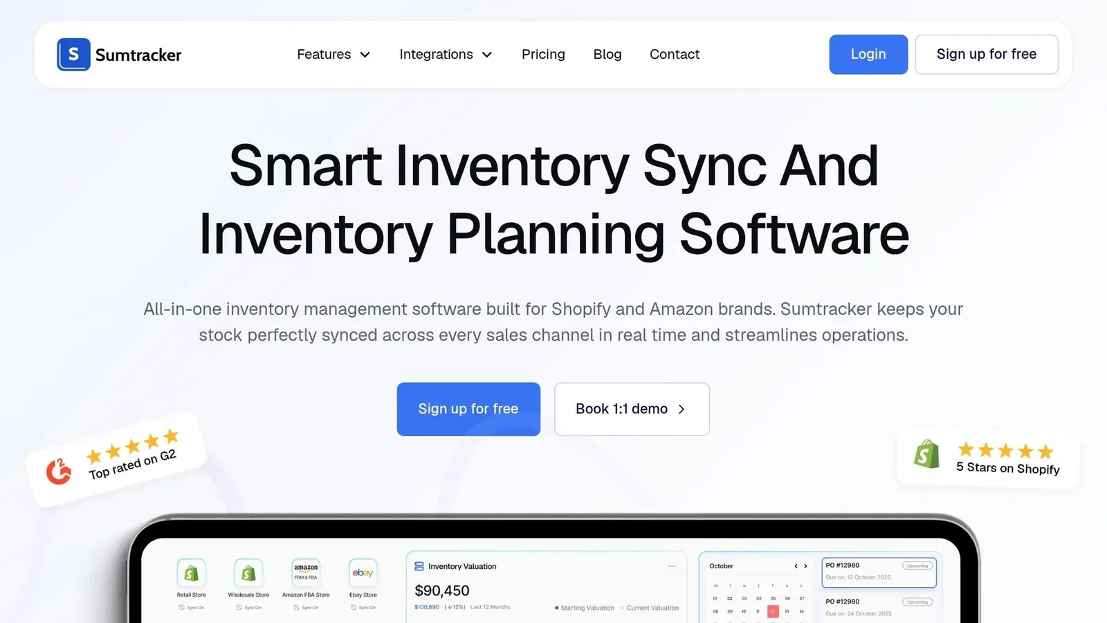 Sumtracker website: smart inventory sync and inventory planning software
