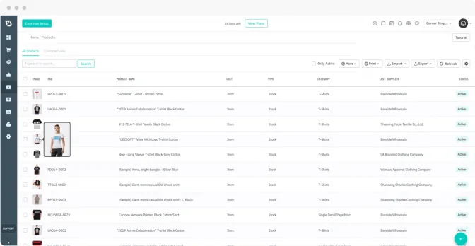 Cin7 Core product list